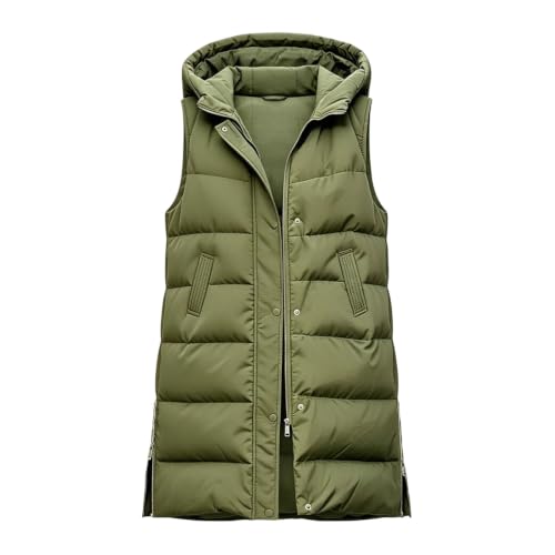 XOGWVJ Quilted Vest Long Puffer Vest Women Hooded Sleeveless Winter Vests Coat Full Zip Warm Longline Jacket with Pockets Casual Outerwear Army Green S - image 5