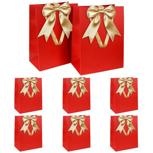 Juego Bolsas Regalo, Bolsa Regalo Rojo con Cinta Bolsa Regalo con Asas 8 Piezas 21 x 31 x 12 cm Bolsas Regalo Grande para Navidad Cumpleaños Boda Aniversario