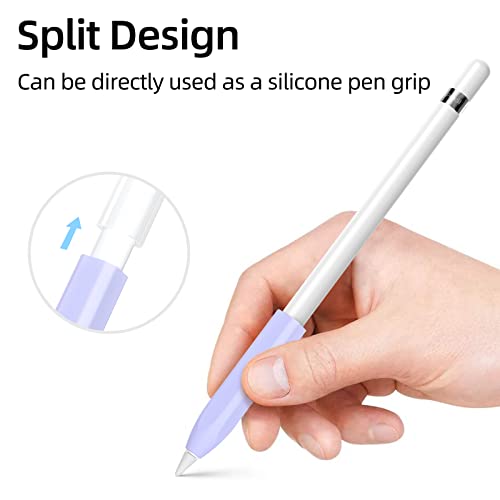 Image of Compatible with Apple Pencil 1st Generation Case, Non-Slip Silicone Case, [with 10 Silicone Nib Sleeves] for Apple Pencil 1st Generation. (Lavender)