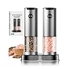 Electric Salt and Pepper Grinder Set Automatic Battery Pepper Mill Shakers Adjustable Coarseness Easy Filling Upgraded Larger Capacity with Led (2 Pack Stainless Steel）