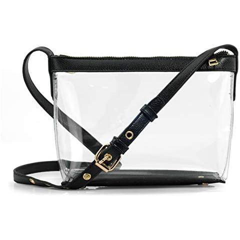 Clear Zipper Cross Body Bag with Vegan Leather Trim (Black) Small Cover