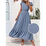 PRETTYGARDEN Womens Dresses 2025 Summer Maxi Dress Boho Short Sleeve V Neck Swiss Dot Ruffle Tiered Smocked Flowy Long Dress - Image 3