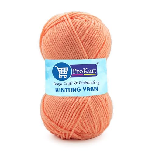 Image of ProKart Premium Woolen 4 Ply Hand Knitting Wool Yarn for Scarf, Hat, Baby Clothes, Gift Bags & DIY Craft Projects, Soft Fine Weight Yarn, Peach, 100g x 4 Balls (4 Pack)