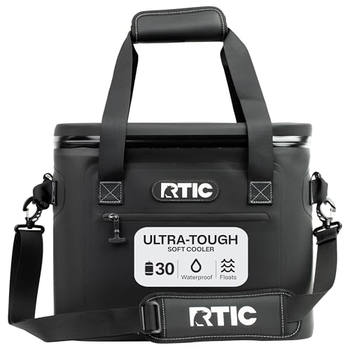 RTIC Ultra-Tough Soft Cooler 30 Can, Insulated Bag Portable Ice Chest Box for Lunch, Beach, Drink, Beverage, Travel, Camping, Picnic, Car, Trips, Floating Cooler Leak-Proof with Zipper, Black