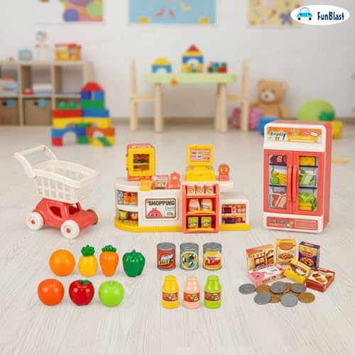 Image of FunBlast Kids Supermarket Shopping Play Set with Trolley & Grocery Accessories | Pretend Play Store Toy, Role Play Toys for 3+ Years Boys & Girls