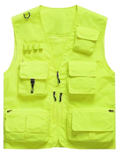 Image of Flygo Men's Casual Lightweight Outdoor Fishing Work Safari Travel Photo Cargo Vest Jacket Multi Pockets