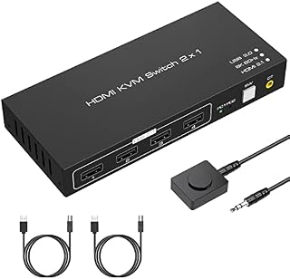 KVM Switch HDMI 2 Port 8K 60Hz 4K 120HZ 4 Port USB 2.0 for 2 Computers 1 Monitor Share Keyboard Mouse Printer Support Wire Desktop Controller Includes 2 USB 2.0 Cables