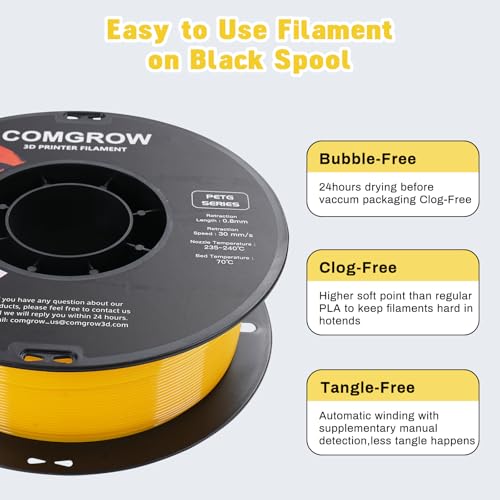 Image of Comgrow PETG 3D Printer Filament 1.75mm, High Precision and Tough 3D Printer Filament 1kg (2.2LBS), Dimensional Accuracy + /- 0.02 mm, Fit Most 3D Printers Yellow