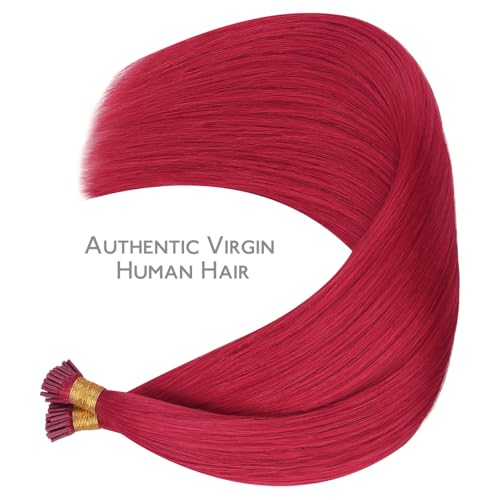 Image of WENNALIFE I Tip Hair Extensions Real Human Hair, 100g 100s 24 Inch Red Remy Itip Human Hair Extensions Invisible Itips Straight I Tips Cold Fusion Extensions