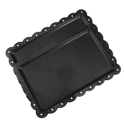 Serving Tray Food Tray for Fast Food,Snack,Fruit,Dessert - Reusable Plastic Serving Platters for Kitchen,Cafeteria,Restaurant,Party,14 x 9 Inches (Black,2Packs)
