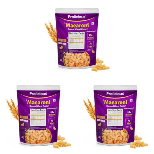 Image of Prolicious Macaroni Pasta | Upgrade Your Pasta Time | 15g Protein + 7g Fibre | Durum Wheat & Peanut Flour | No Maida, Not Fried | 2.6X More Protein | For Masala, White Sauce, Baked & More | 400g