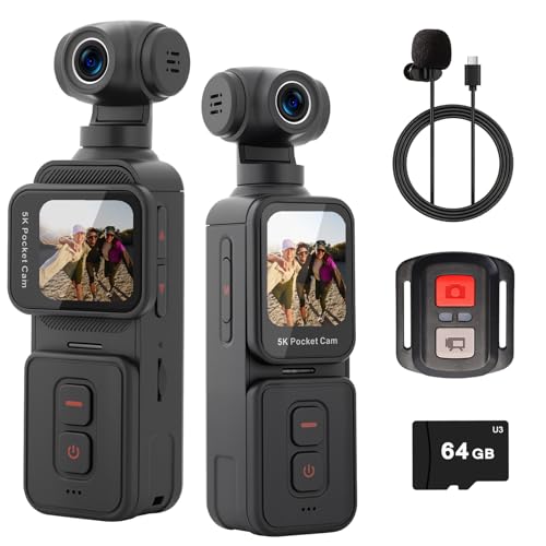 Image of 5K Pocket Vlogging Camera with Face Tracking, 64GB Card | Vlog Body POV Camera, Action Cam 5K, WiFi, Electronic 270 Rotating Lens, Touch Screen, Remote Control, External MIC