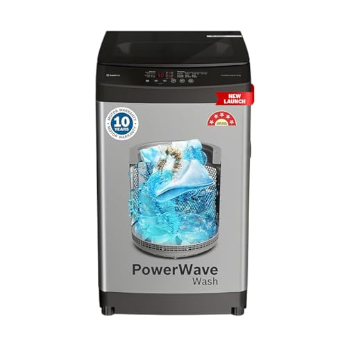 Image of Bosch 8 kg 5 Star Fully Automatic Top Loading Washing Machine (WOE80AH0IN, PowerWave Wash & in-built Dual Lint Filter, Stainless Steel VarioDrum with 5 fin Pulsator, Water Save, Eco Wash, Dark Grey)
