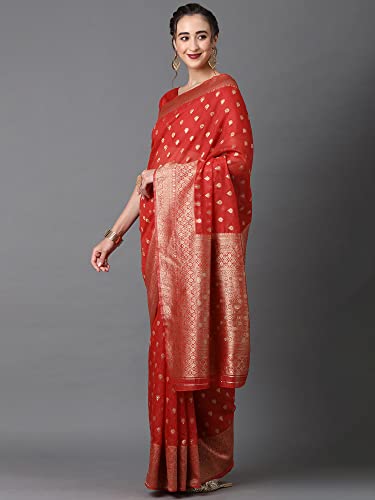 Image of AKHILAM Women's Kanjivaram Banarasi Silk Woven Design Saree With Unstitched Blouse Piece (Multicolored 2RANI20 Parent)
