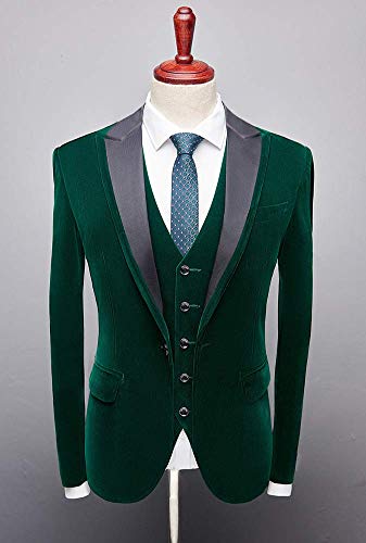 Men's One Button Royal Blue Suit Velvet Jacket Black Vest Pants Wedding Suits Groom Tuxedos4