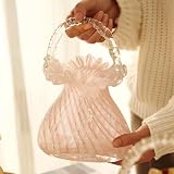 WLGRANJIA Purse Vase for Flowers (Handmade), Glass Purse Vase, Handbag Shape Vases, Blown Pink Flower for Basket, Unique Flower with Handles, Cute Flowers Vases