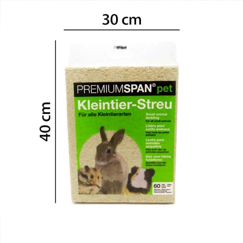PREMIUMSPAN pet Kleintier-Streu Hobelspäne, 60l – 3.5 kg