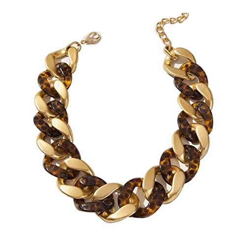 Trendy Chunky Chain Link Choker Necklace for Women,Statement Big Collar Acrylic Beads Necklace Large Fashion Necklace Vintage Punk Boho Fashion Necklace Resin Light weight Handmade Jewelry