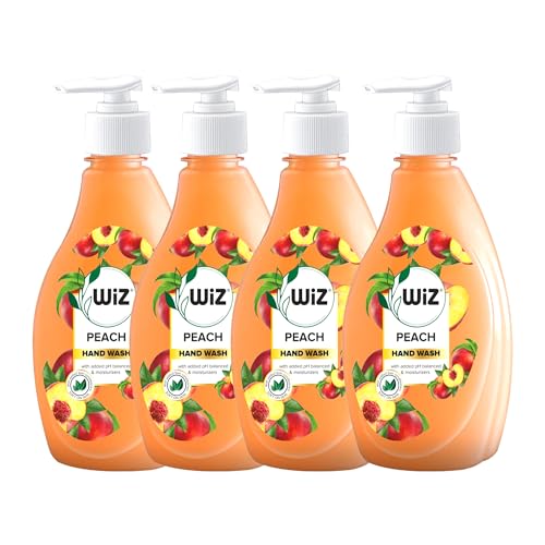 Image of Wiz Peach Handwash Liquid Soap Dispenser Bottle - 450ml (Pack of 4)| Germ Protection | Hand Wash with Added pH-Balanced & Moisturizers for Soft & Gentle Hands | Suitable for all Skin Types