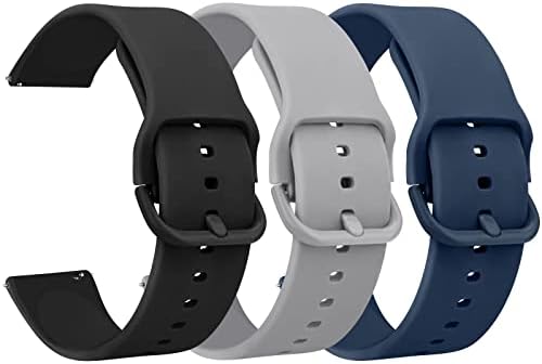 YILED Silicone Watch Bands Quick Release 20mm 22mm, Soft Sport Replacement Watch Strap for Women Men (20mm, Black+Grey+Navy Blue)