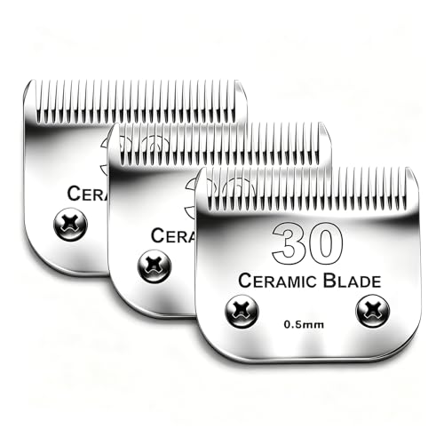 3PCS 30 Blades Dog Grooming Clipper Blades Compatible with Andis Pet Clipper/Oster A5/Wahl KM Series Dog Clipper Ceramic Blade & Stainless Steel Blade