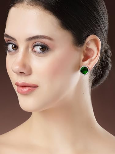Image of Karatcart Women Green American Diamond Stud Earrings