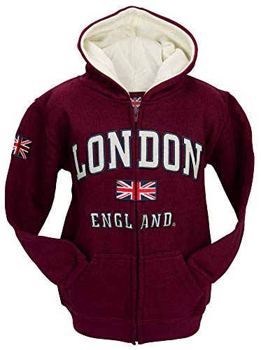 British Heritage Brands Kids London England Hoodie | Warm Fleece Boys & Girls Souvenir Sweatshirt | Ages 1–13 Years | Multiple Colours (UK, Age, 5 Years, 6 Years, Regular, Maroon)
