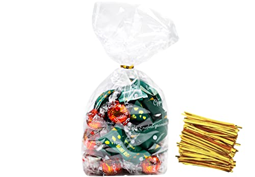 Oppep® | petit sachet plastique transparent, 50 sachet biscuit noel 14*20 cm avec liens, sac cadeaux bonbons, remerciements, anniversaire, chocolat, graines, gateaux, OPP cellophane alimentaire Cover