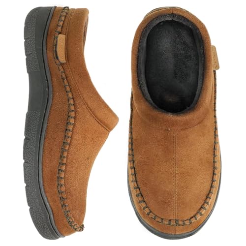 Zigzagger Men's Slip On Moccasin Slippers, Indoor/Outdoor Warm Fuzzy Comfy House Shoes, Fluffy Wide Loafer Slippers