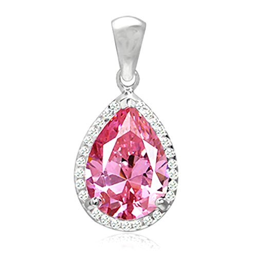 Silvershake Huge Pink Cubic Zirconia White Gold Plated 925 Sterling Silver Teardrop Pendant