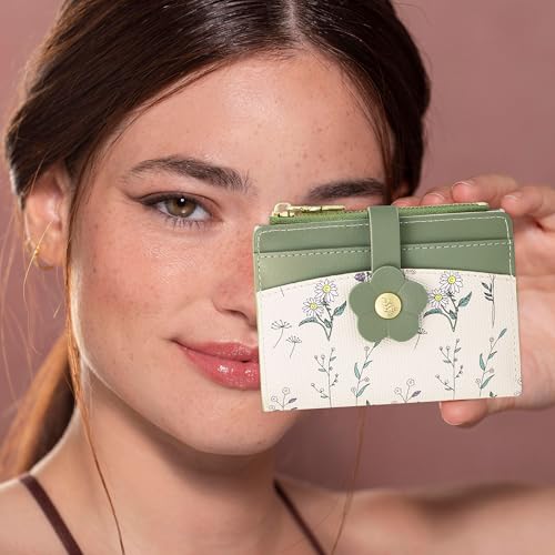 Image of Farcauo Small Floral Womens Wallet Cute Wallets for Women Thin Green Women's Wallet Kawaii Flower Card Wallets for Women Ladies
