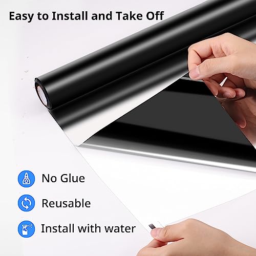 LUCMO Static Cling One Way Window Privacy Film See Out Not in 79 x 35 in, Black Mirror Light Blocking Window Film, Room Darkening Window Tint Film Light Blocking Cover