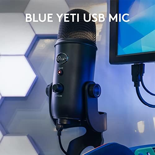 Logitech G Blue Yeti Game Streaming Kit with Yeti USB Gaming Mic, Blue VO!CE Software, Exclusive Streamlabs Themes, Custom Blue Pop Filter, PC/Mac/PS4/PS5 - Blackout
