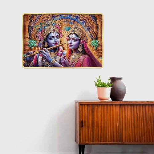 Image of Indianara Radha Krishna Painting With Golden Frame, 18 x 12 Inches (Style 9)