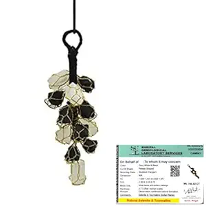 GOLDEN QUARTZ - THE CRYSTAL HUB - Certified Black Tourmaline BT + Selenite Grape Hanging with Certificate to Remove Negative Energy Evil Eye Rough Chunks Door Hanging for Office, Shop & Home
