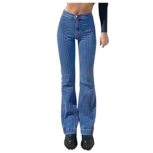 Jeans Dames - Eauptffy High Waist Schlaghose Stretch Skinny Jeans Elegante Bootcut Pant Boyfriend Stijl Jeans met wijde pijpen Denim Broek SchlagJeans Flared Denim Broek Lange Jeans