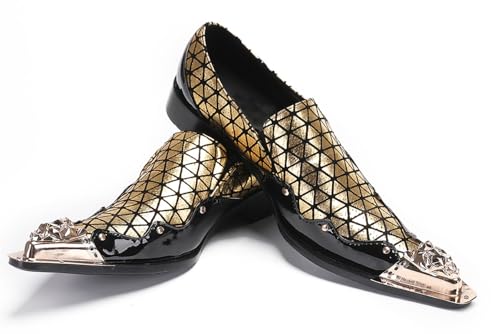 Santimon Mens Loafers Party Dress Slip On Disco Shoes -Wedding Casual Two Tone Leather Penny Loafers- Tuxedo Plaid Metal Tip Toe Shoes for Men Boys4