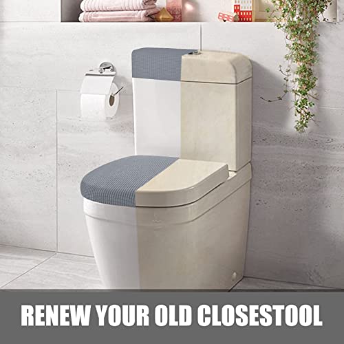 Toilet Lid Cover and Toilet Tank Cover Stretch Toilet Covers Set for Bathroom, Polyester Spandex Jacquard Fabric, Machine Washable, with Elastic Bottom, Grey