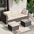 GarveeLife 5-Piece Outdoor Patio Rattan Wicker Sofa Set, PE Rattan Conversation Sectional with Thickened Back Cushion, Glass Tabletop, Ottoman - Ideal for Courtyard Space, Beige