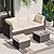 GarveeLife 5-Piece Outdoor Patio Rattan Wicker Sofa Set, PE Rattan Conversation Sectional with Thickened Back Cushion, Glass Tabletop, Ottoman - Ideal for Courtyard Space, Beige
