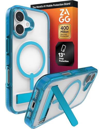 Image of ZAGG Santa Cruz Snap Case with Kickstand for iPhone 17 - Tranquil Blue, Drop Protection (13ft /4m), MagSafe Charging Compatible, ClearGuard Anti-Yellowing Technology, Scratch Resistant Phone Case