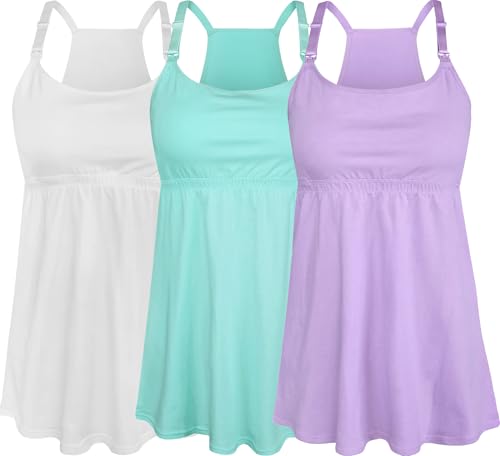 Image of SUIEK 3 Pack Maternity Nursing Tank Tops with Bralette Cotton Breastfeeding Camisole