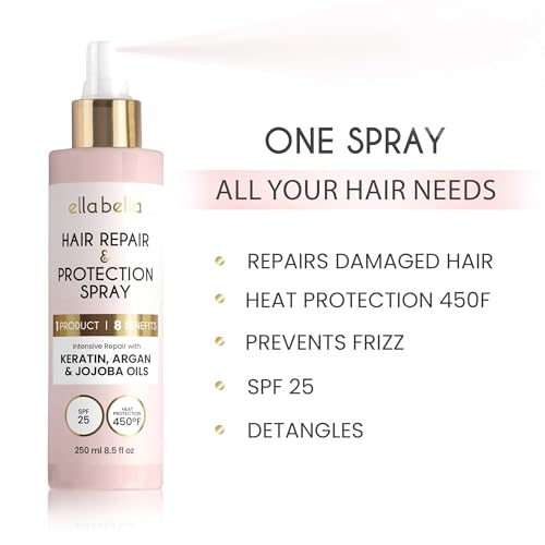 ELLA BELLA® All-in-1 Heat Protectant Spray for Hair - UV Shield, Repair