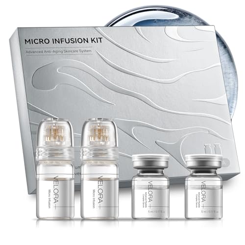 Micro Infusion System for Face - Hydrating Peptide & Hyaluronic Acid Serum Set, Skin-Smoothing Radiance Set with 0.25mm Stamp, At-Home Facial Kit, 1 Month