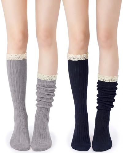 Image of Syhood Cotton Women thigh high socks with Lace Trim over the knee High Socks Boutique Lace Tall Boot Stockings for Women