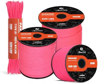 Abma Cord Paracord 620lbs 4mm Nylon Rope 9 Strands (15m-30m-50m-100m) Type III Parachute Cord - Max. 280kg - Forest Camo, 30m
