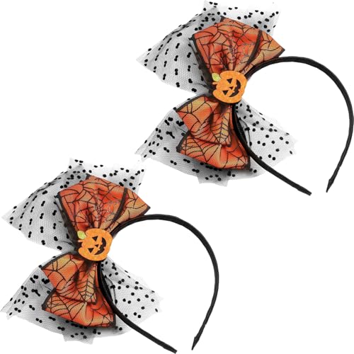 SSKHE 2 tiaras de Halloween para o cabelo, bandana, abóbora, bandanas, Halloween, malha, bowknot com decoração de rede, para carnaval, festas, cosplay, adultos