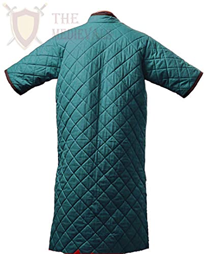 The Medievals Thick Padded Short Sleeves Gambeson Coat Aketon Jacket Armor, Cotton Fabric (Green, 3X-Large) #TOP1