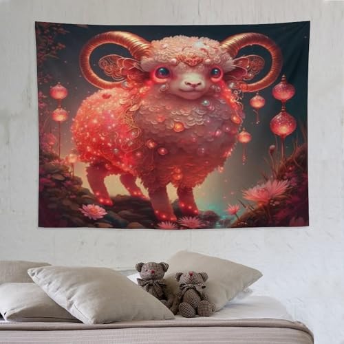 Tenture murale chèvre PAZZK de 150x200cm : affiche tissu et déco salon moderne