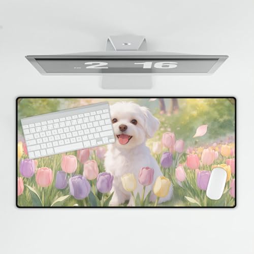 Tapete de escritorio grande Maltese diseño floral miniatura 4